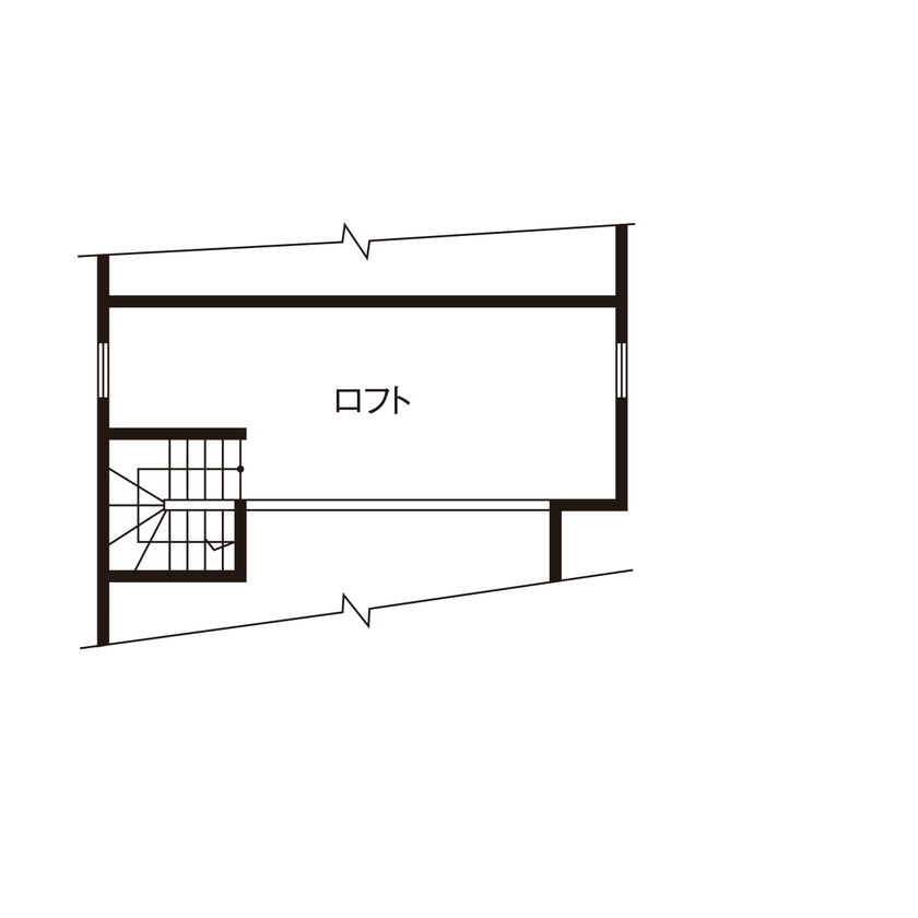 近藤建設 【平屋/2000万円台/20坪台/建て替え/間取り図】収納以外も活躍！ロフトを配した勾配天井LDKのゆとりある家の間取り図（1LDK＋納戸（予備室））ロフト
