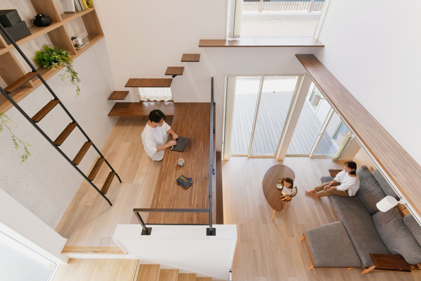 近藤建設 【3000万円台/40坪台/キャットウォーク/間取り図】吹き抜けを通しリビングと繋がるスキップフロアのある家の建築実例画像1