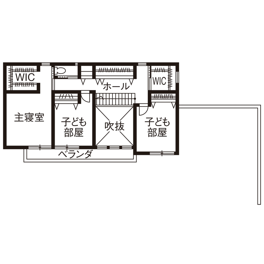 近藤建設 【3000万円台/40坪台/車2台/間取り図】効率いい一直線の動線に満足！家とつながるビルトインガレージハウスの間取り図（3LDK）2階