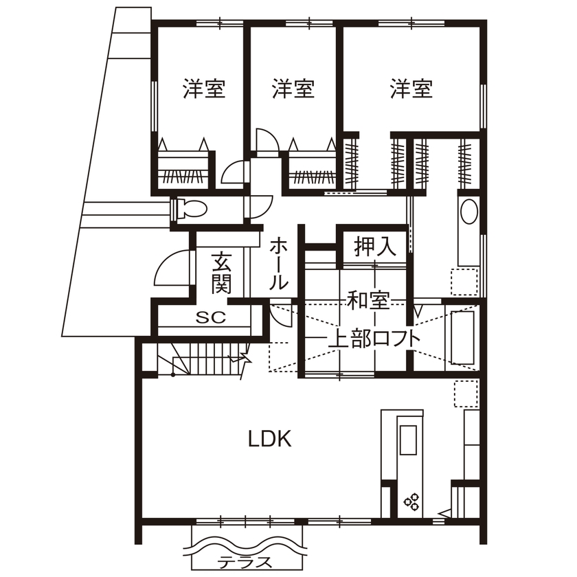 近藤建設 【高気密・高断熱/平屋/2000万円台/30坪/間取り図】建築士の提案力とスピードに感激。冬でもポカポカの家。の間取り図（4LDK）1階