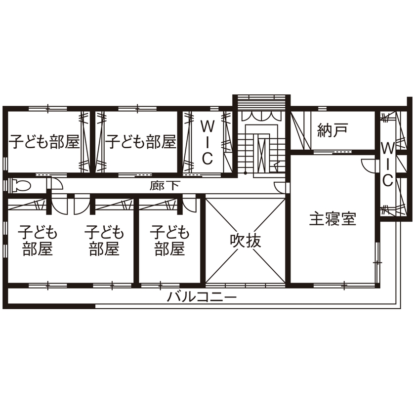 近藤建設 【4000万円～/60坪台/間取り図】7人家族が自然に集い各々でリラックス。南国リゾートホテルみたいな家。の間取り図（6LDK）2階