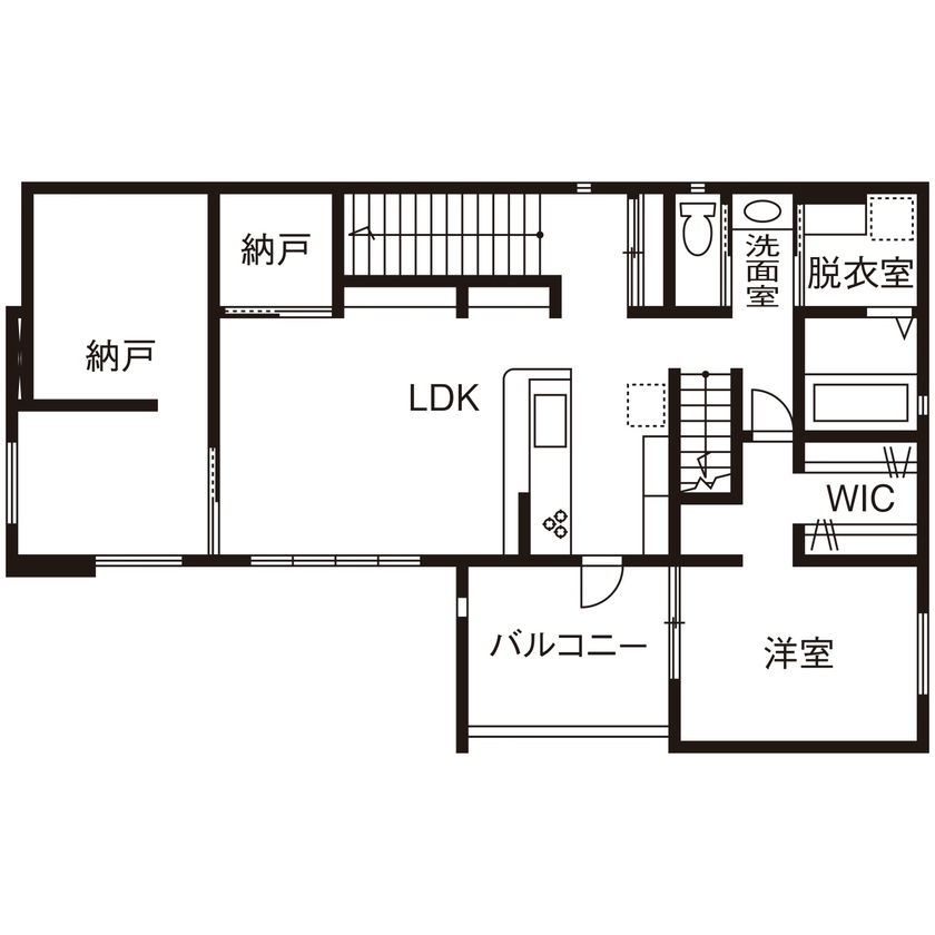 近藤建設 【3000万円台/50坪台/書庫/造作/間取り図】飾り楽しむ趣味の部屋。窓の少ない図書館のような本棚のある家の間取り図（1LDK＋書庫＋書斎）2階