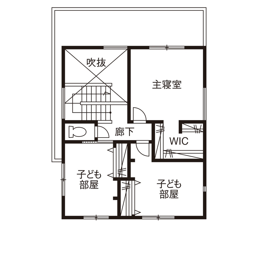 近藤建設 【2000万円台/30坪台/間取り図】思わず立ち止まるカッコよさ！開放感と快適動線を叶えたセンスあふれる家。の間取り図（3LDK）2階