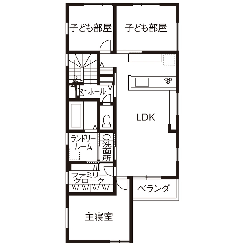 近藤建設 【店舗併用住宅/3000万円台/40坪台/間取り図】木造で叶えた、天井高3mの開放感のあるバレエ教室スタジオの間取り図（3LDK＋スタジオ）2階