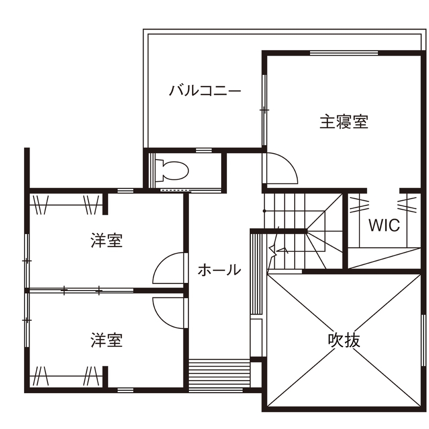 近藤建設 【2000万円台/30坪台/間取り図】素敵なバーカウンター付きキッチンが主役。ずっと愛せるモダンデザイン住宅の間取り図（3LDK）2階