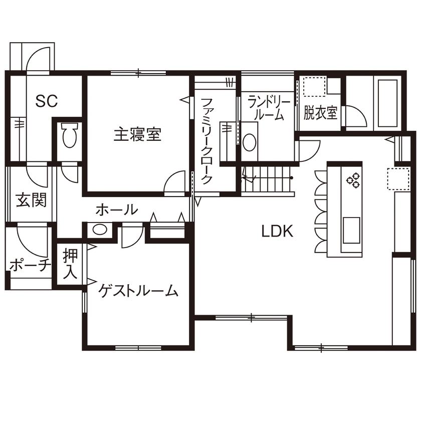 近藤建設 【2000万円台/30坪台/平屋風/間取り図】「今の快適」と「将来の夢」を詰め込んだ、平屋風＆家事ラクの家の間取り図（3LDK）1階