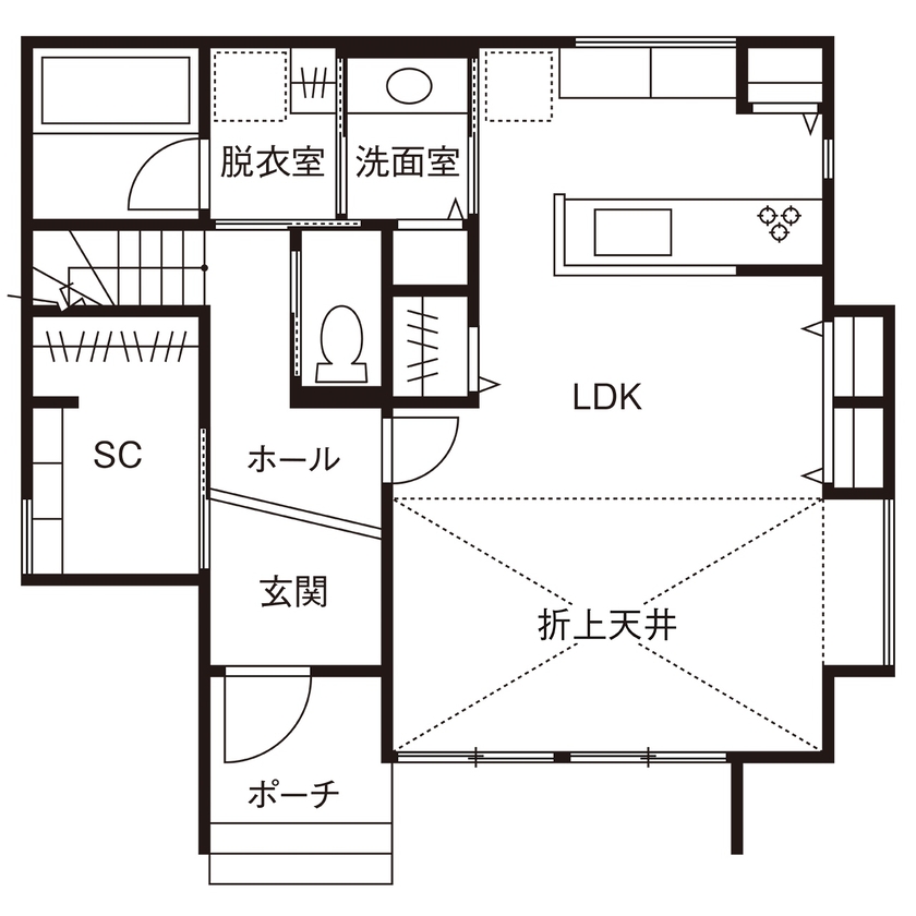 近藤建設 【2000万円台/30坪台/書斎/間取り図】昼は公園の緑、夜は間接照明の光が癒しに。趣味も暮らしも楽しむ家の間取り図（2LDK＋書斎）1階