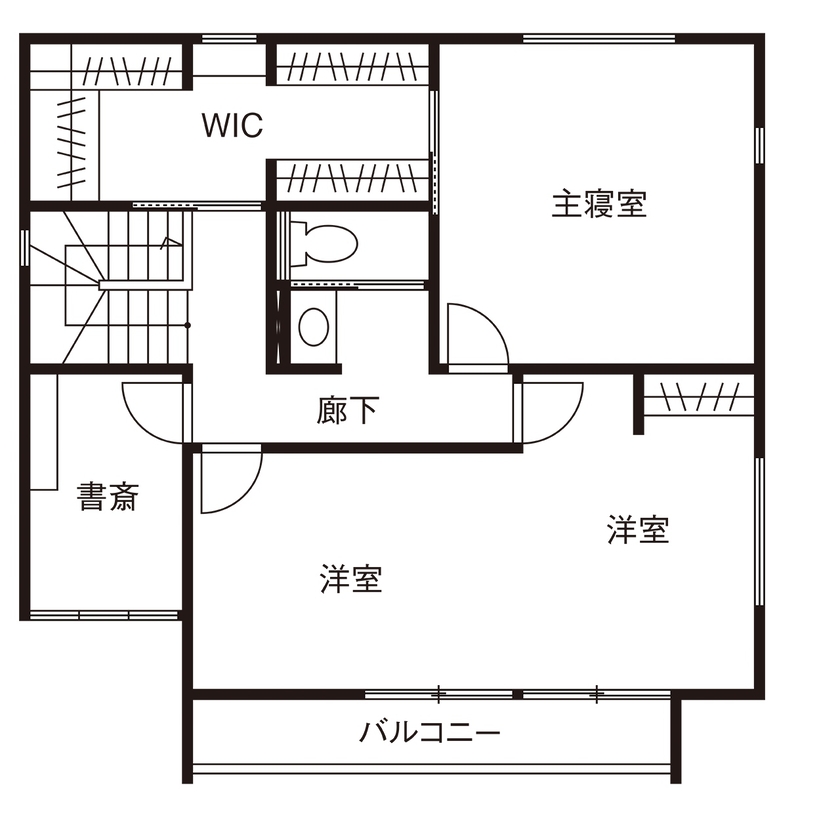 近藤建設 【2000万円台/30坪台/書斎/間取り図】昼は公園の緑、夜は間接照明の光が癒しに。趣味も暮らしも楽しむ家の間取り図（2LDK＋書斎）2階