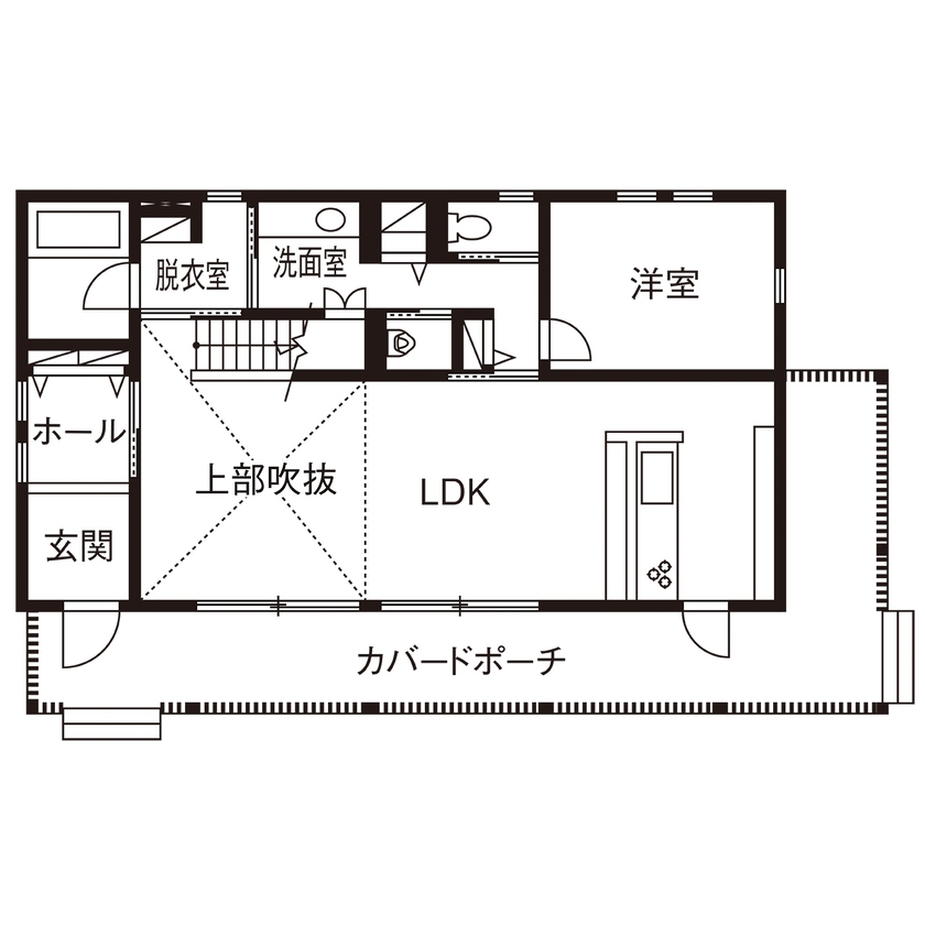 近藤建設 【2000万円台/30坪台/間取り図】高台からの眺望を満喫！「好き」を集めたアメリカンハウスの間取り図（3LDK）1階