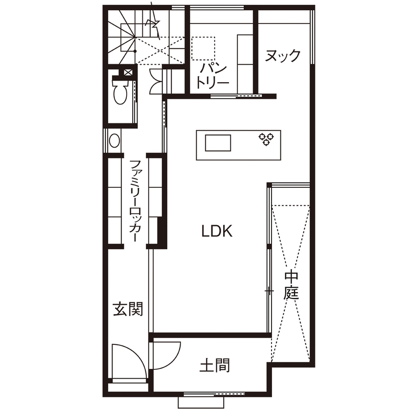 近藤建設 【2000万円台/30坪台/土間/ヌック/間取り図】全てのこだわりをフルオーダーで！家族に心地よい和モダンの家の間取り図（3LDK）1階