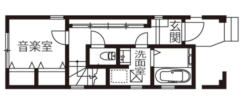 プロネット 【1000万円台/20坪台/間取り図】狭小地とは思えない広々リビング！1フロア8坪で実現したゆとりある暮らしの間取り図（1LDK+2S）1階