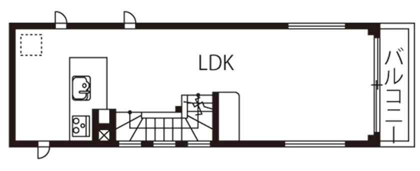 プロネット 【1000万円台/20坪台/間取り図】狭小地とは思えない広々リビング！1フロア8坪で実現したゆとりある暮らしの間取り図（1LDK+2S）2階