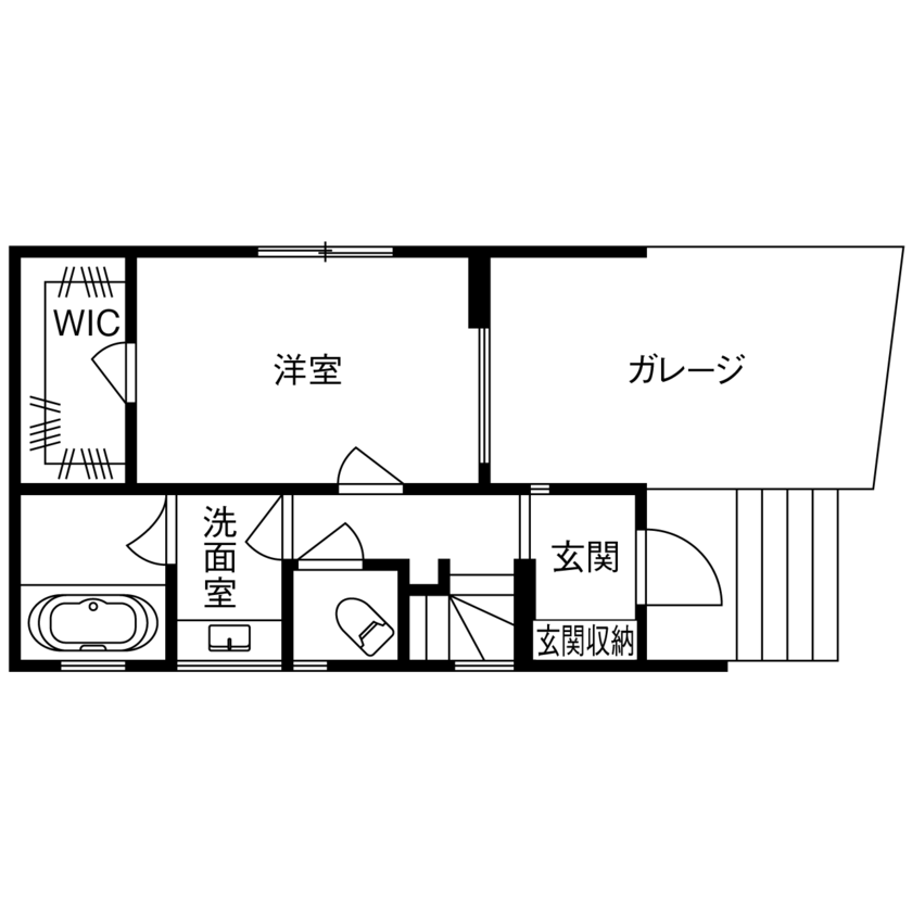 プロネット 【2000万円台/30坪台/間取り図/吹き抜け】都心でものんびりと暮らせるバルコニー付き3階建て狭小住宅の間取り図（3LDK＋家事室）1階