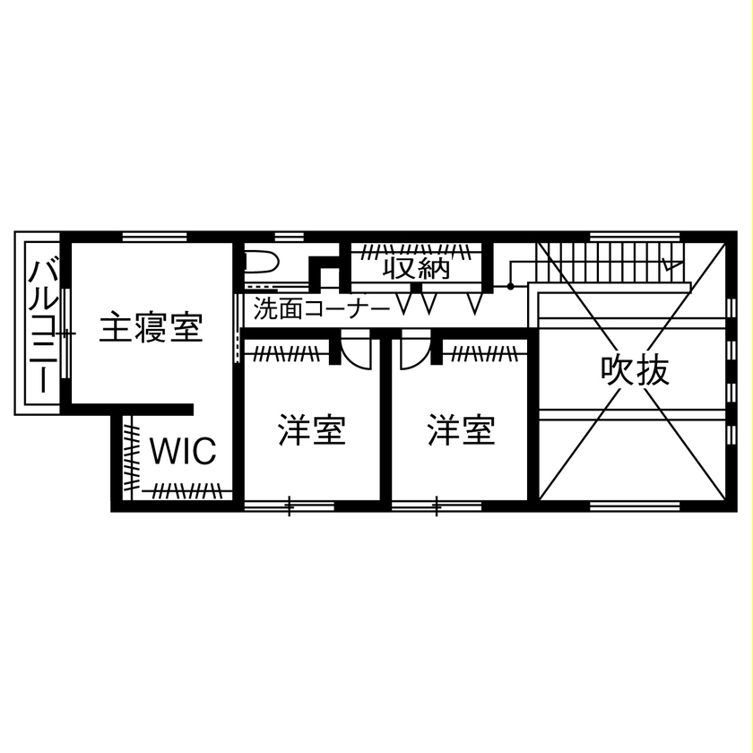 プロネット 【2000万円～2499万円／吹抜／耐震等級3／間取図有】開放感が際立つダイナミック空間と家事ラク動線の間取り図（3LDK）２階