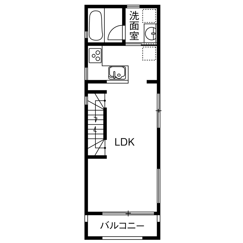 プロネット 【1500万円～1999万円／2階LDK／敷地19.5坪／間取図有】コスト重視で19.5 坪にスタイリッシュな3階建てをの間取り図（3LDK+ガレージ）2階