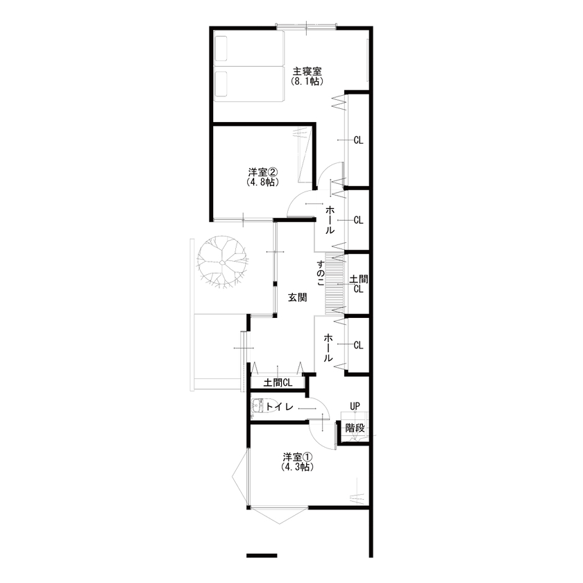 ハウスアップ 【32坪/奥行のある土地/中庭】四季を楽しむ家の間取り図（3LDK+ロフト）1階