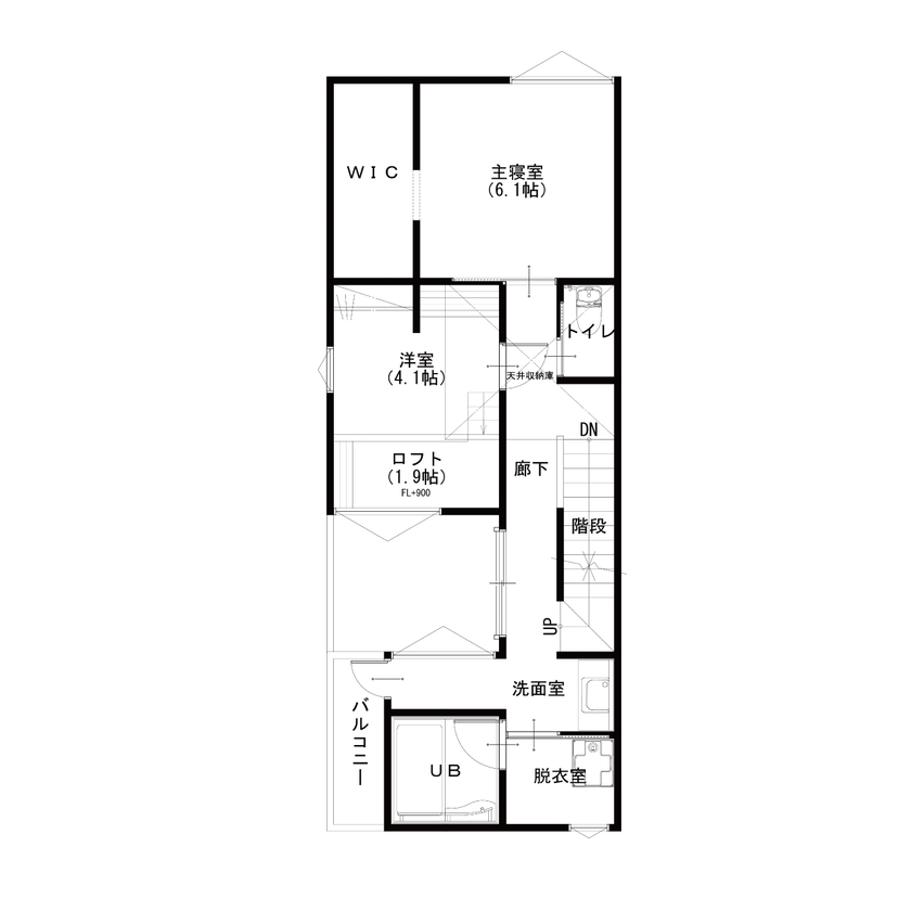 ハウスアップ 【京都市/中庭/20坪台】土地24坪で叶えた中庭のある家の間取り図（2LDK+ロフト）2階