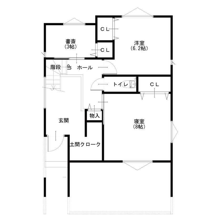 ハウスアップ 【京都市/34坪】お気に入りの木製キッチンが映える家の間取り図（2LDK+2書斎+ロフト）1階