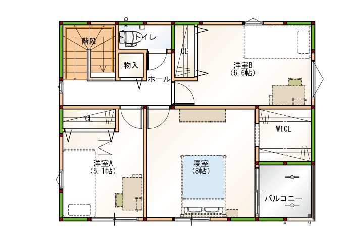 いえとち本舗 【1500万円台｜30.8坪｜太陽光6.75kW付｜スマートハウス】ワンフロアでも暮らせるフレキシブルな家の間取り図（4LDK）2階