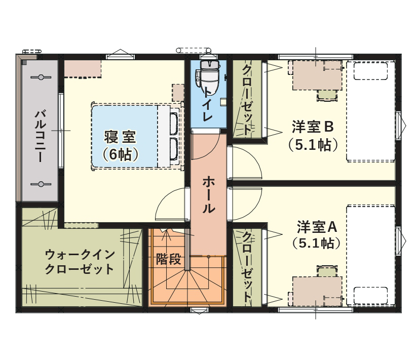 いえとち本舗 【1000万円台前半｜27.2坪｜太陽光5.32kW付｜スマートハウス】広々16.7畳のオープンLDKがある家の間取り図（3LDK）2階