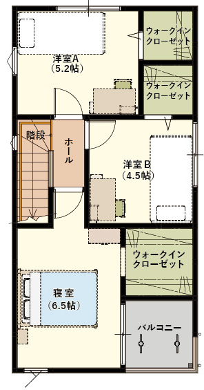 いえとち本舗 【1000万円台前半｜24.7坪｜太陽光6.08kW付｜スマートハウス】各部屋にウォークインクローゼットのある家の間取り図（3LDK）2階