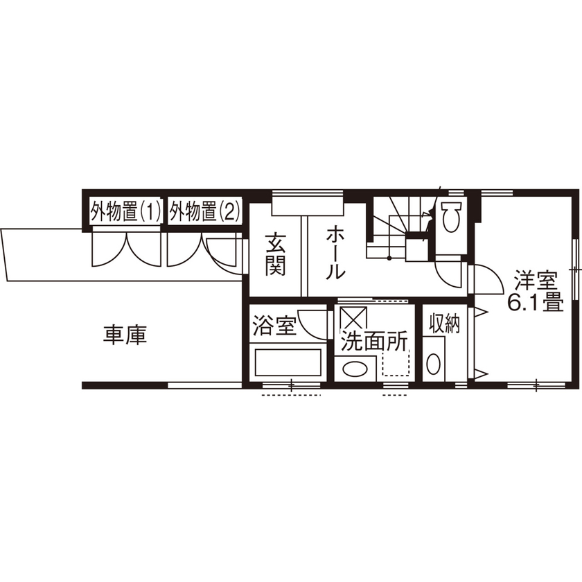ワイケイホーム 【狭小地（22.4坪）／3階建て／屋上／間取り図あり】屋上庭園のある3階建ての耐火建築の家の間取り図（4LDK）1階