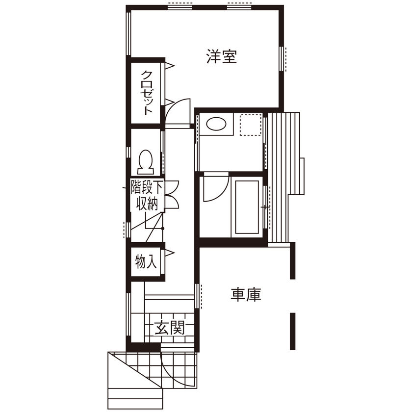 ワイケイホーム 【ビルトインガレージ／間取り図あり】19.3坪の狭小地に建つスタイリッシュな3階建ての間取り図（3LDK）1階