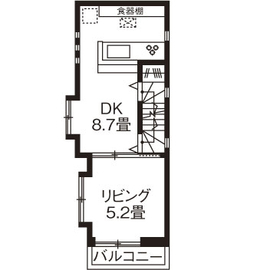 ワイケイホーム ≪間取り図有≫13坪で間口3mの狭小地でも広々と明るい、3階建て等身大リアルサイズを実現！の間取り図（3LDK）2階
