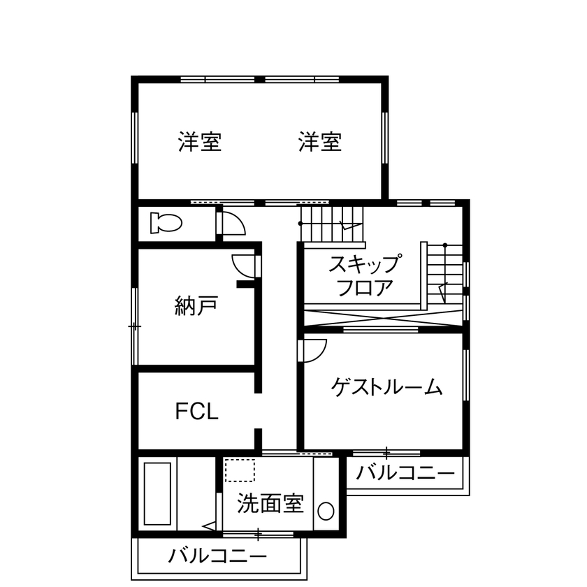 TAINN DESIGN　一級建築士事務所 【3200万円/36坪/間取り図あり】4人の子どもがすくすく育つスキップフロアのLDK。家事ラク・育児プランも◎の間取り図（２SLDK）２階