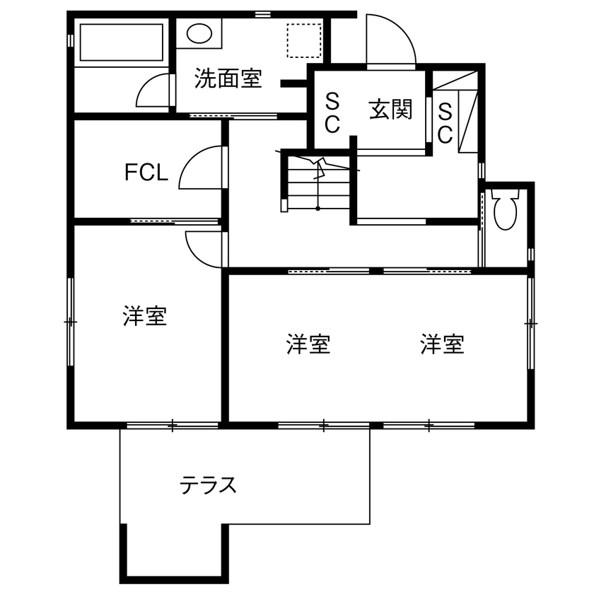 TAINN DESIGN　一級建築士事務所 【3000万円台/30坪台/間取り図あり】木の温もりと吹き抜けの開放感！家族の繋がりを育む２階リビングの間取り図（3LDK＋ロフト）1階