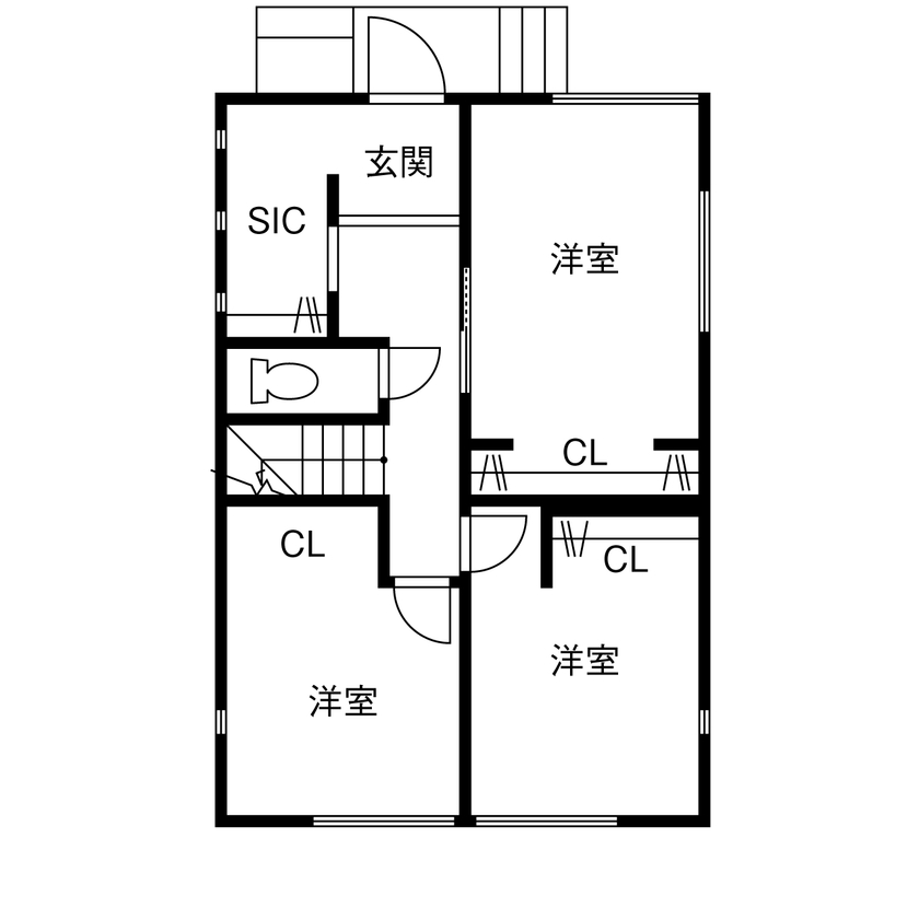 TAINN DESIGN　一級建築士事務所 【2385万円/26.4坪/狭小/間取り図あり】開放感あふれる吹き抜けの２階リビング。セキュリティ対策も万全の間取り図（３LDK＋ロフト）1階