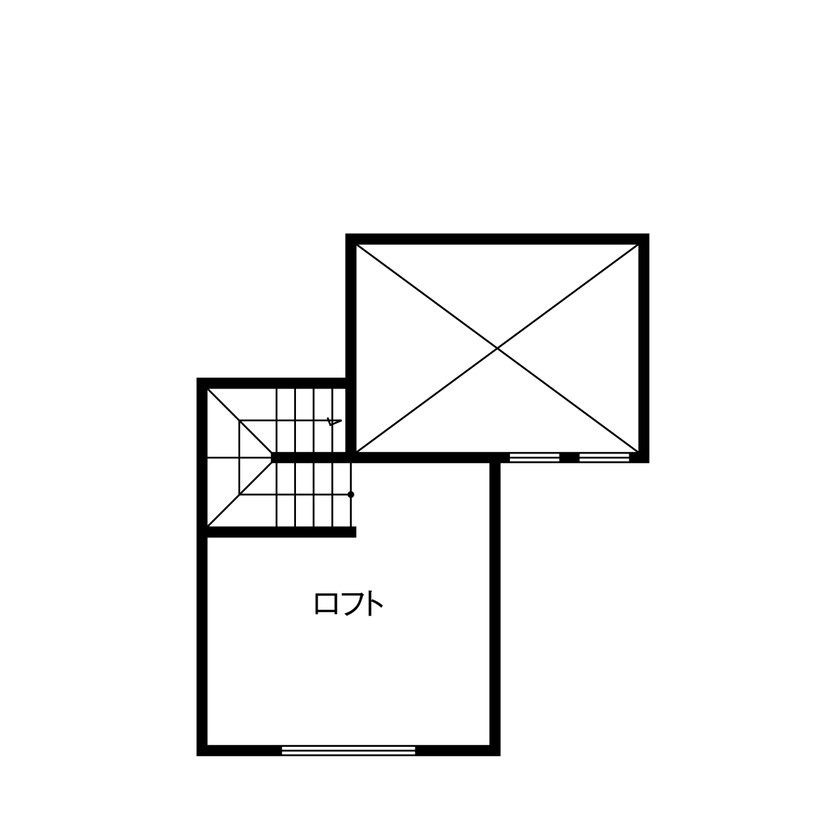 TAINN DESIGN　一級建築士事務所 【2385万円/26.4坪/狭小/間取り図あり】開放感あふれる吹き抜けの２階リビング。セキュリティ対策も万全の間取り図（３LDK＋ロフト）ロフト