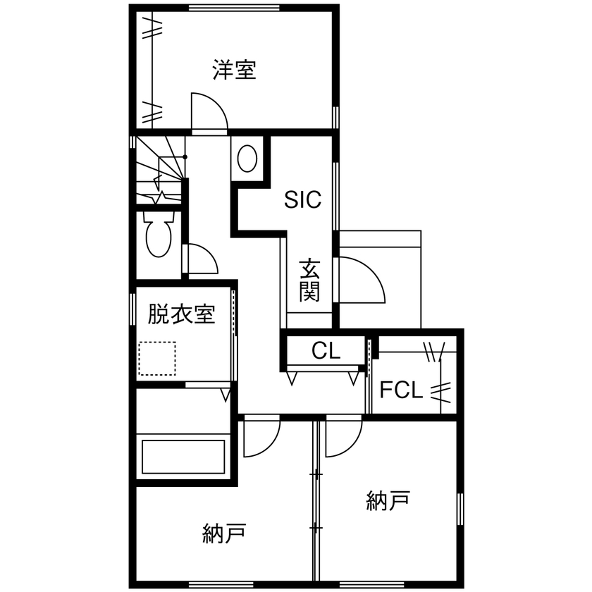 TAINN DESIGN　一級建築士事務所 【3000万円台/26.8坪/狭小/間取り図あり】吹き抜けで繋がる２階リビングと寛ぎのロフト。収納プランも必見の間取り図（1SLDK＋ロフト）1階