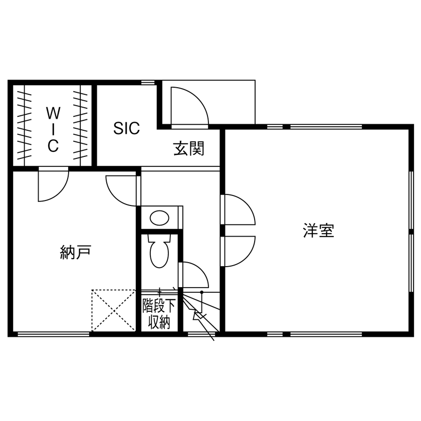 TAINN DESIGN　一級建築士事務所 【2800万円台/24.7坪/狭小地/間取り図あり】LDKと水まわり動線をワンフロアに！家族が集まりやすいプランの間取り図（1SLDK＋小屋裏収納）1階
