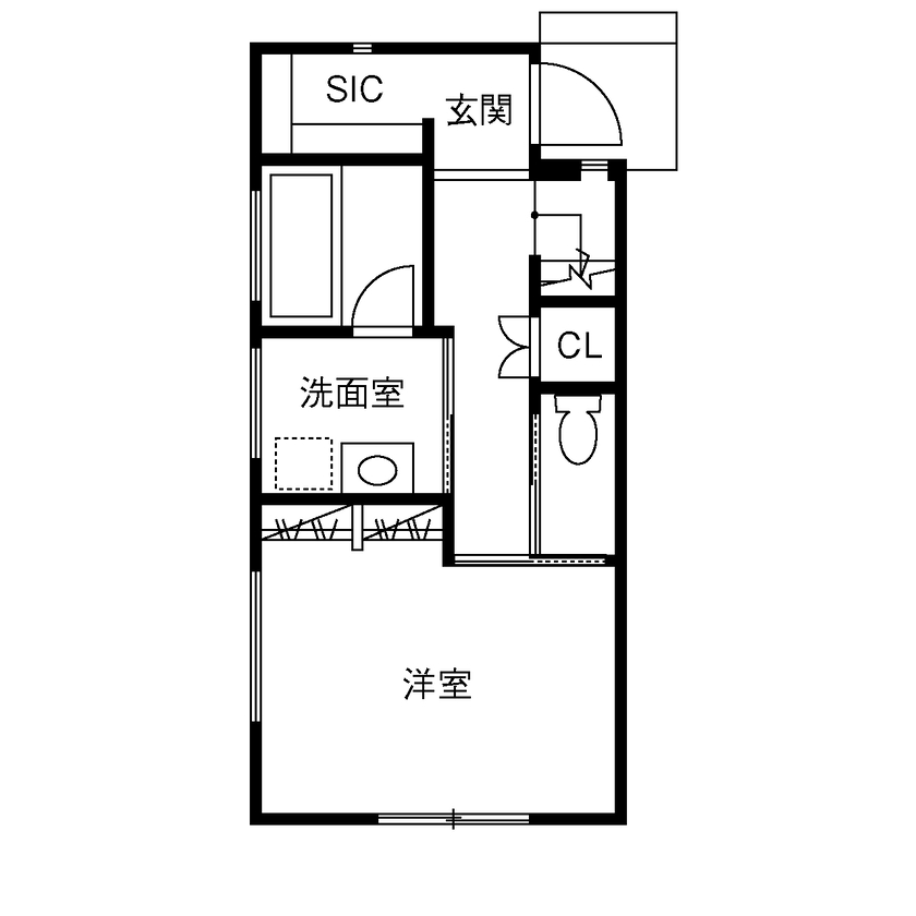 TAINN DESIGN　一級建築士事務所 【19.5坪/狭小/ペット住宅/間取り図あり】愛猫も大満足！美しい借景を楽しめる２階リビングの間取り図（2LDK＋小屋裏収納）1階