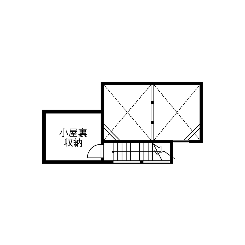 TAINN DESIGN　一級建築士事務所 【24.5坪/旗竿地/間取り図あり】オリジナルの木製格子から優しい光が差し込む２階リビングの間取り図（２SLDK＋小屋裏収納）小屋裏収納