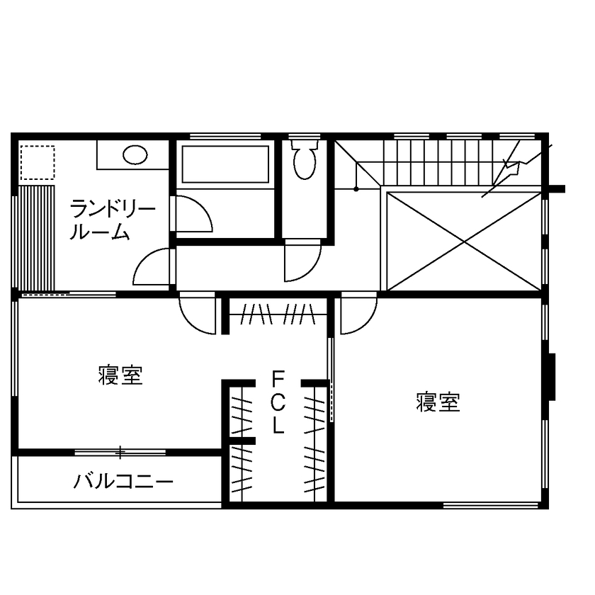 TAINN DESIGN　一級建築士事務所 【3045万円/30.3坪/ペットと暮らす/間取り図あり】ウォールナットの家具が映える吹き抜けのリビングの間取り図（2LDK）2階