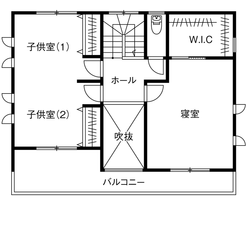 木の国工房 【2000万円台/30坪台/間取り有】天然無垢材のヘリンボーンの床や収納、吹き抜けのある子育てファミリーの家の間取り図（4LDK）2階