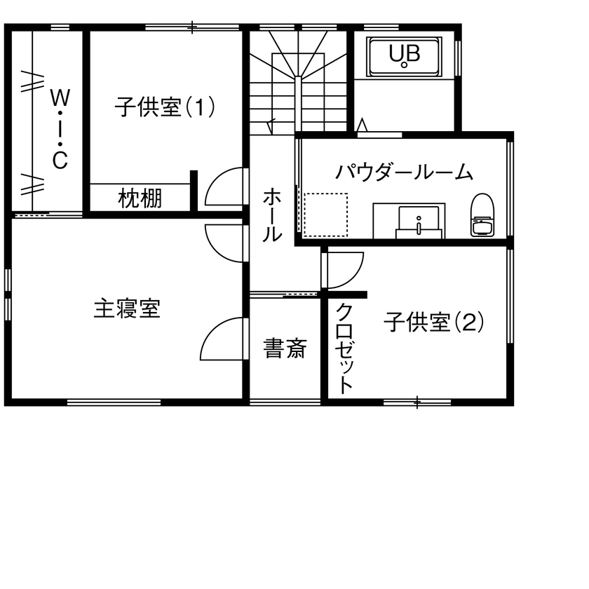 木の国工房 【2000万円台/30坪台/間取り有】無垢材の梁を出し、LDKを広くプランした趣味部屋と書斎のある家の間取り図（3LDK+書斎）2階