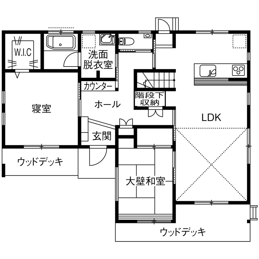 木の国工房 【2000万円台／平屋／間取り有】マツ、ヒノキなど天然無垢材を大量に使用した“健康住宅”のセカンドハウスの間取り図（2LDK+ロフト）1階