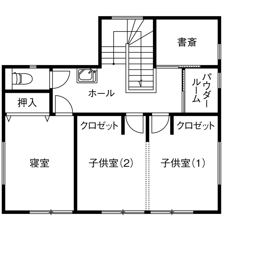 木の国工房 【2000万円台／40坪／間取り有】和室のリビング、竹垣で囲った坪庭、天然無垢材を使用した和風モダンの家の間取り図（3LDK）2階