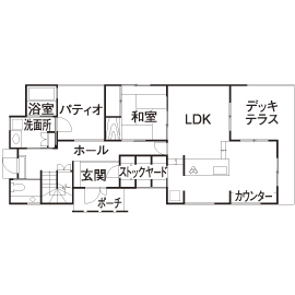 クラフトホーム 【2000万円台/40坪台/3LDK/スキップフロア/間取図有】クールな外観デザインと間取りにこだわった家の間取り図（3LDK）1階
