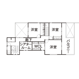 クラフトホーム 【2000万円台/40坪台/3LDK/スキップフロア/間取図有】クールな外観デザインと間取りにこだわった家の間取り図（3LDK）2階