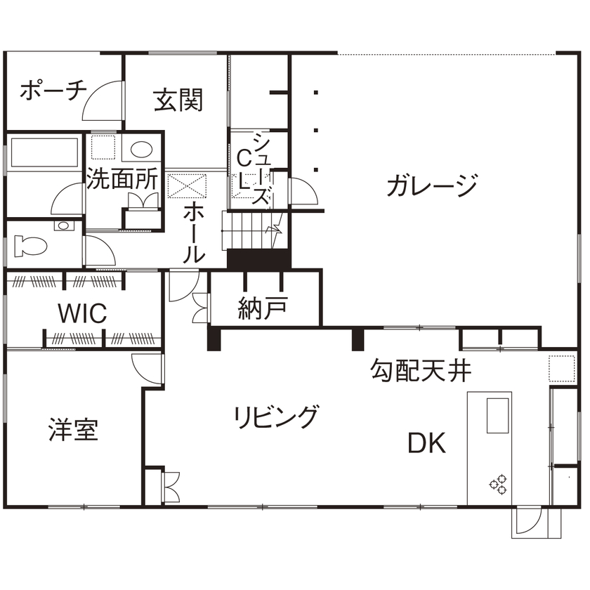 クラフトホーム 【2000万円台/インナーガレージ/注文住宅/間取り図】愛車＆水上バイクを並べて趣味を楽しむガレージハウスの間取り図（3LDK）1階