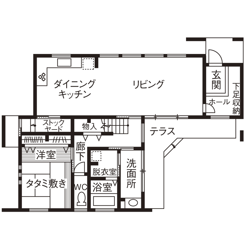 クラフトホーム 【2000万円台/間取図有】広い間口とクールでインパクトのある平屋風外観/ビルトインガレージ風 駐車2台可の間取り図（4LDK）1階
