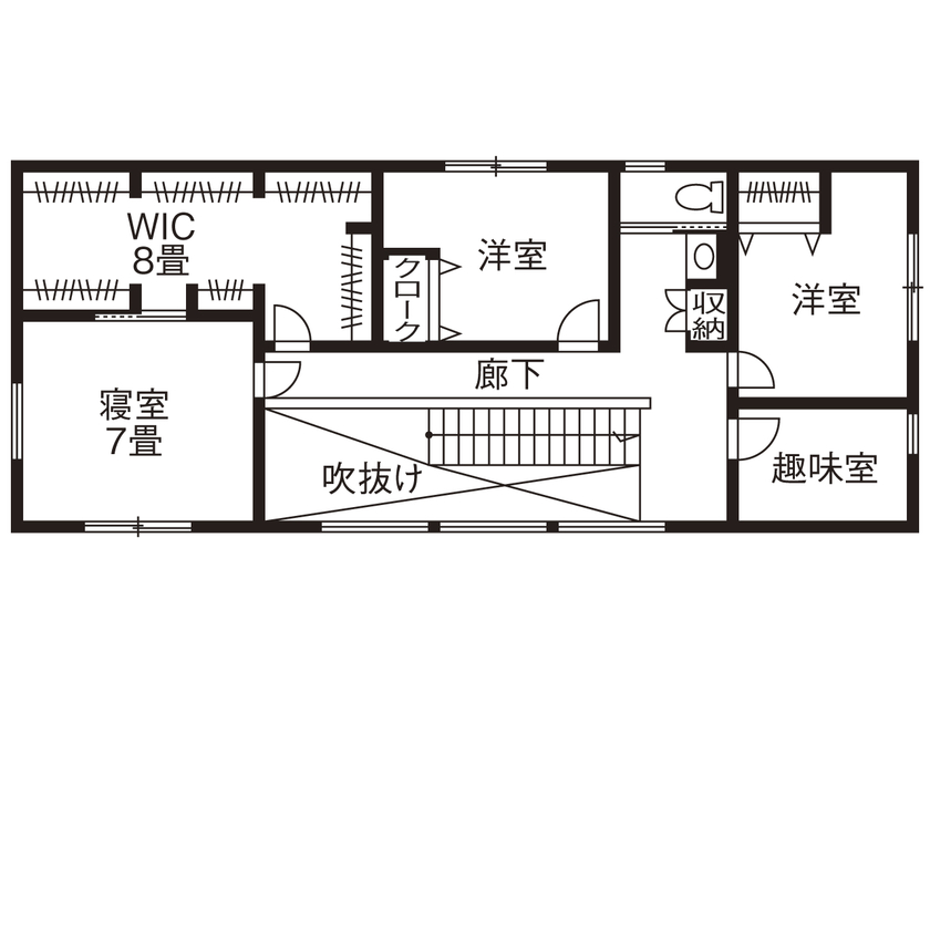 クラフトホーム 【2000万円台/40坪台/インナーガレージ/土間玄関/間取図有】愛車が映えるガレージや土間玄関がカッコいい家の間取り図（3LDK＋趣味室）2階