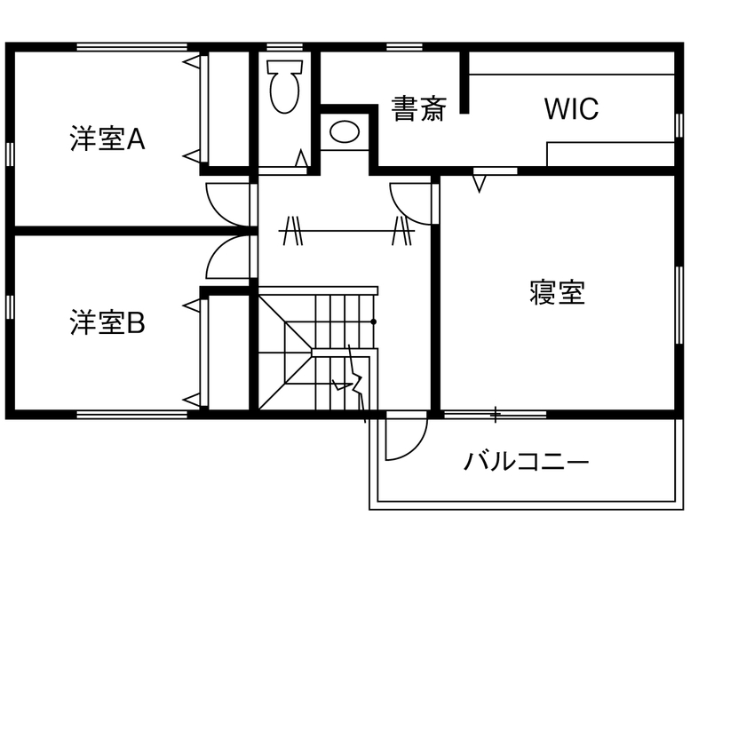サティスホーム岐阜 【羽島郡×自由設計×モダンスタイル×間取図あり】幾重にも描く回遊動線上に設備も収納も配置した快適な家の間取り図（4LDK）2階
