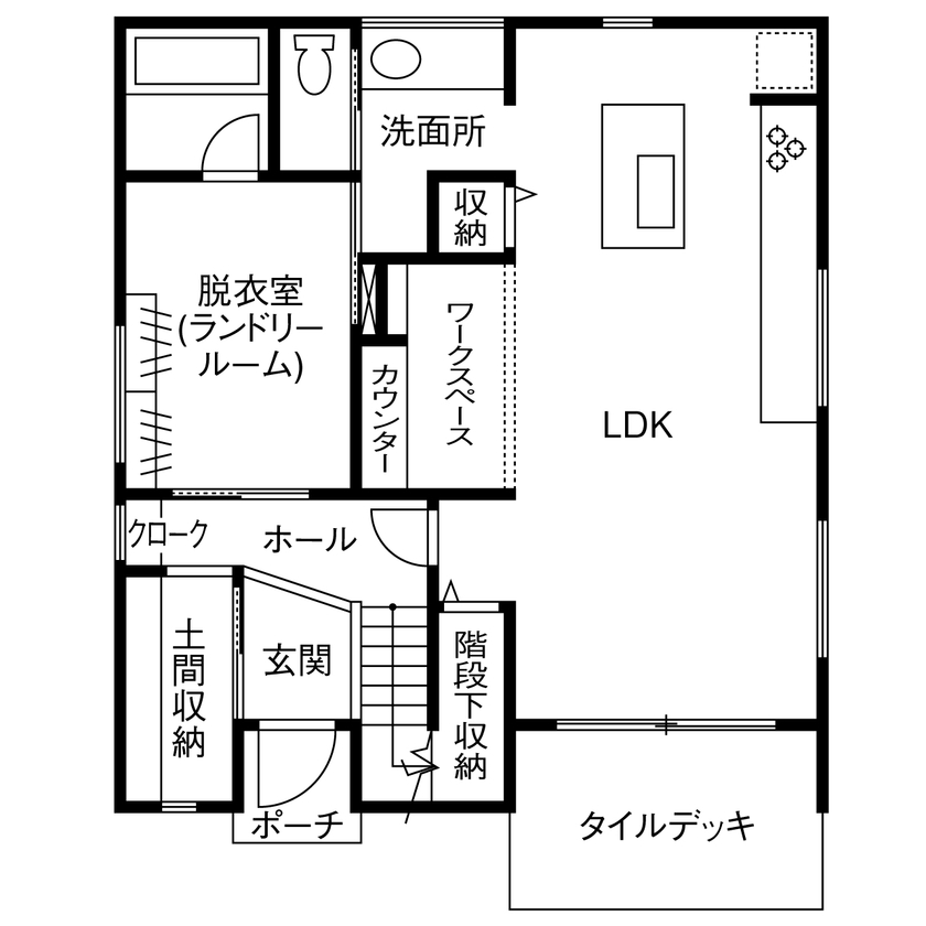 サティスホーム岐阜 【羽島市×自由設計×グラフテクトキッチン×間取図あり】巧みなコストコントロールで20代の若さで夢を実現の間取り図（3LDK）1階