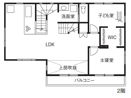 小嶋工務店 TOKYO WOOD 【間取りあり/40坪台/3000万円台/地下室付二世帯住宅】家族みんなが心地よい、ぬくもりのある住まいの間取り図（5LLDDKK）２階
