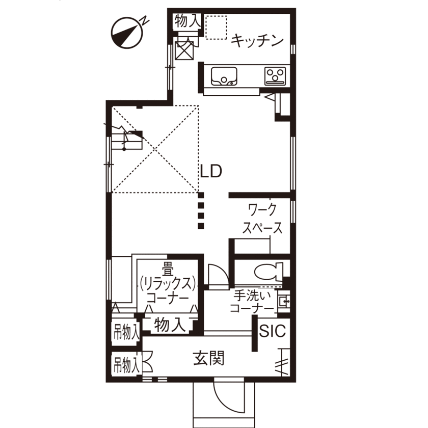 小嶋工務店 TOKYO WOOD 【間取りあり/30坪台/2000万円台】エアコン1台で家中快適！夫婦の憧れをすべて叶えた、TOKYO WOODの家の間取り図（3LDK）1階